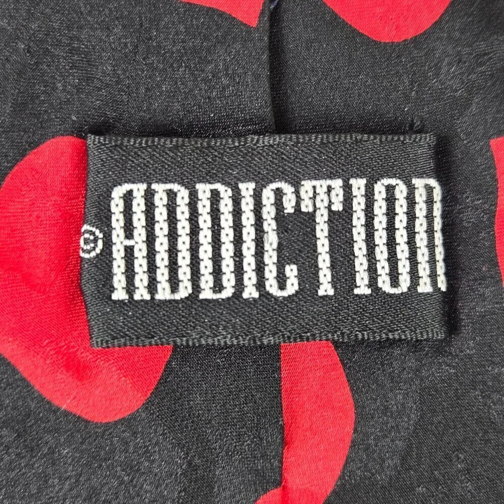 Addiction 100% Silk Men's Tie Black with Red Hearts Gifts Valentine's Day Date